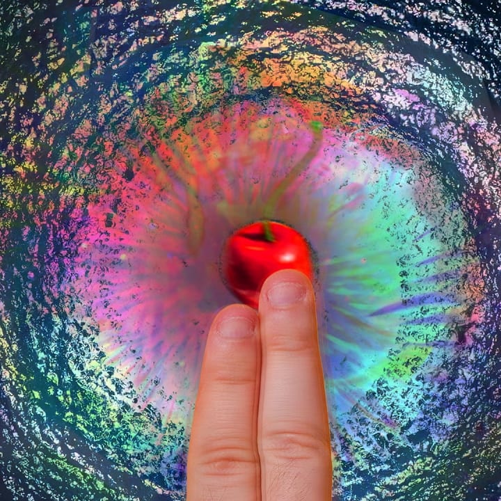 two fingers on a cherry