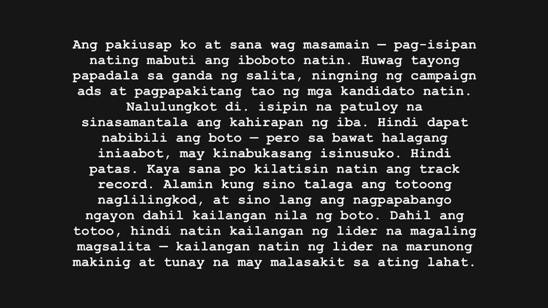 Nadine Lustre's call for responsible voting