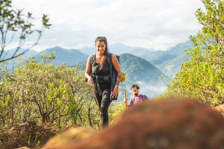 two people hiking