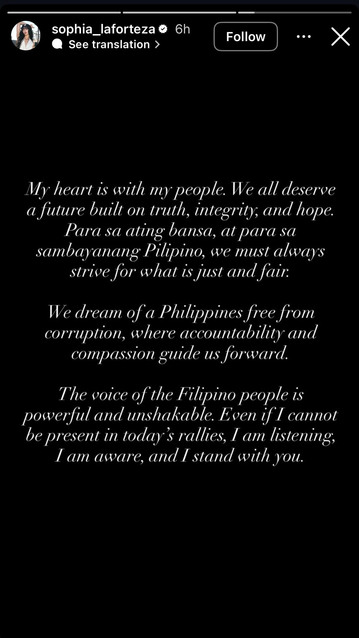 sophia laforteza instagram story statement