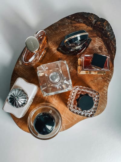 perfume bottles in a group