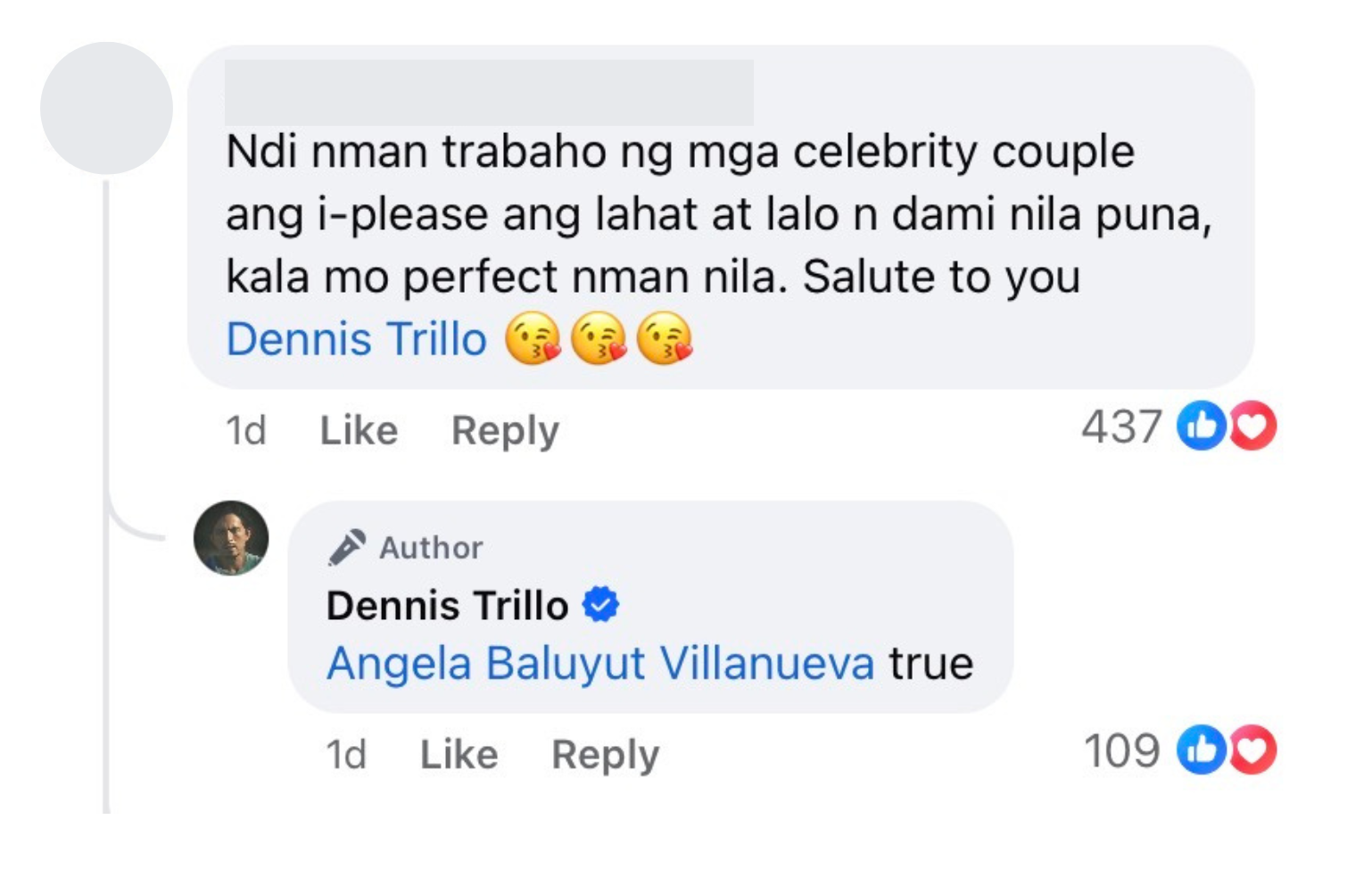 Screenshot from Dennis Trillo's post